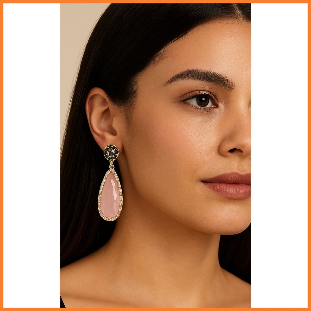 Jones NY Pink & Gold Tone Drop Earrings